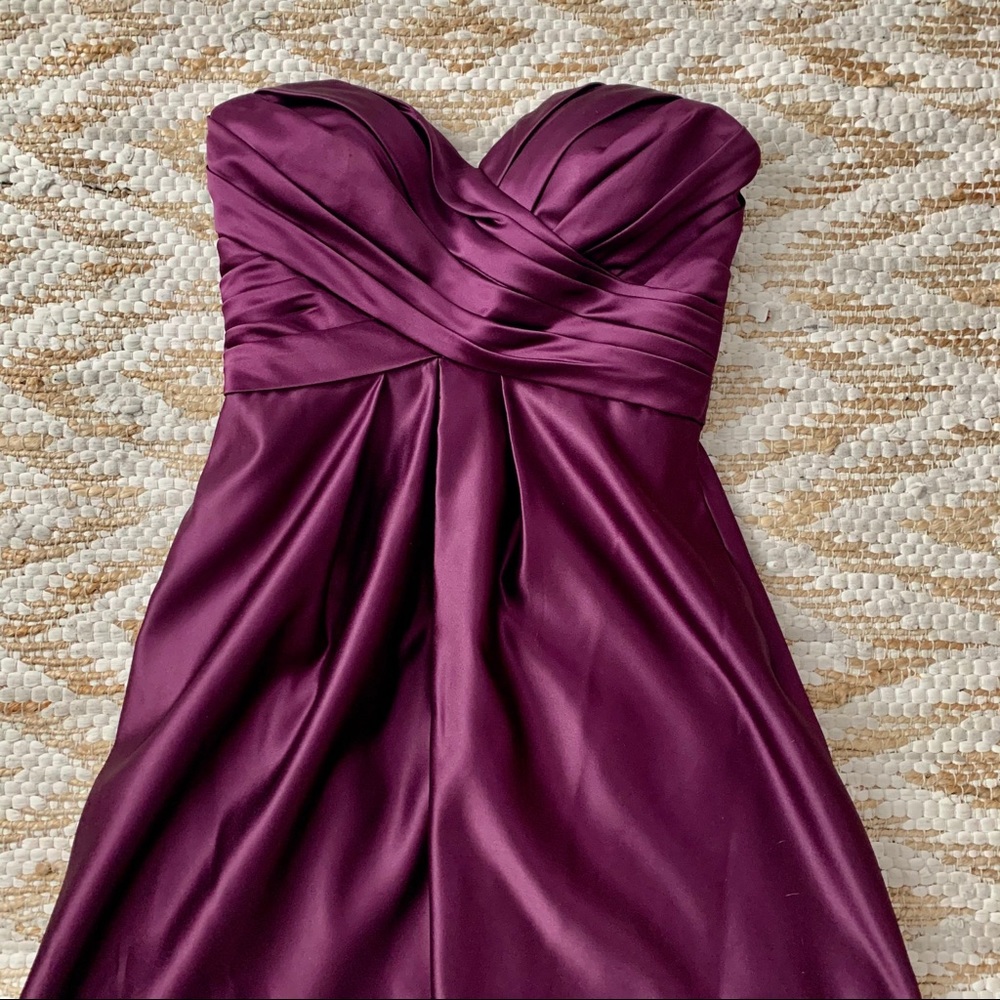 purple dress with heart shape neckline